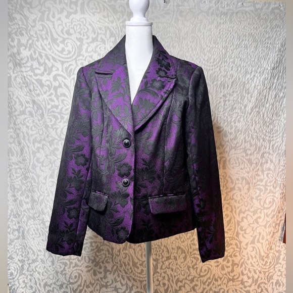 Clearance: Studio 1940 BLAZER Purple With Textured Black Flowers Large - Picture 7 of 8